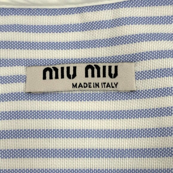 Miu Miu Blue Striped Cotton Baby Collar Short-Sleeved Single-Breasted Shirt Size - Picture 2 of 8